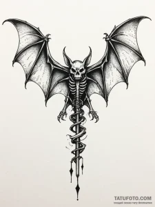 A bat skeleton, tattoo line art, on a clean w... - эскиз тату (№1752299039_0, 12.07.2025 05:43) — Tatufoto.com