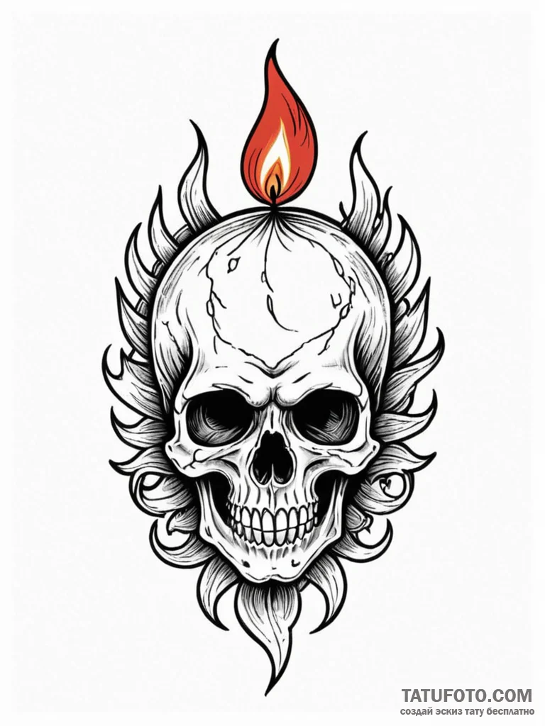 Candle with flame shaped like skull, concept... - эскиз тату (№1752299123_0, 12.07.2025 05:45) — Tatufoto.com