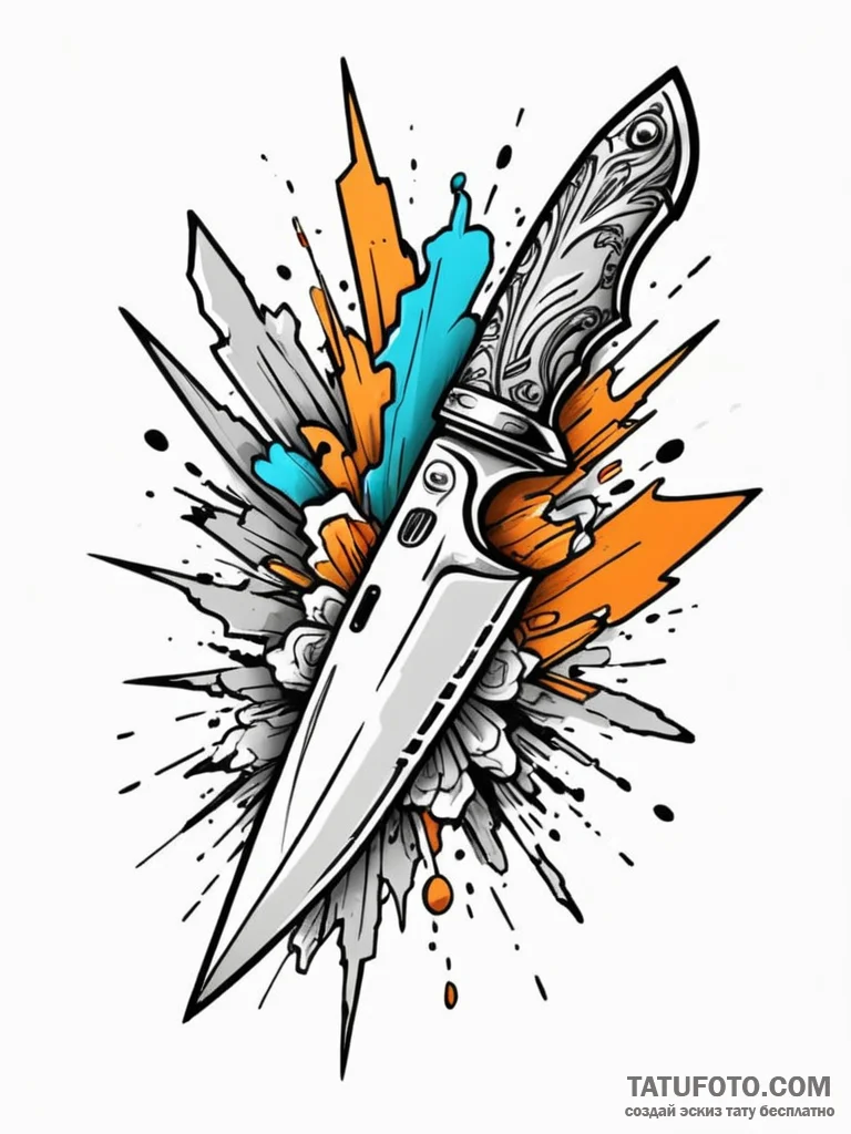 Knife, artistic tattoo sketch, on a clean whi... - эскиз тату (№1752299207_0, 12.07.2025 05:46) — Tatufoto.com