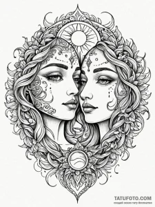 Embrace between the sun and moon, depicted as... - эскиз тату (№1752299290_0, 12.07.2025 05:48) — Tatufoto.com