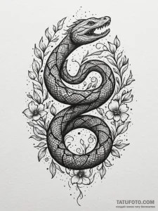 Hallowed serpent beneath celestial bloom, ink... - эскиз тату (№1752299458_0, 12.07.2025 05:50) — Tatufoto.com