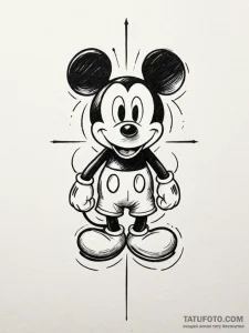 Mickey mouse, tattoo drawing outline, on a cl... - эскиз тату (№1752299959_0, 12.07.2025 05:59) — Tatufoto.com