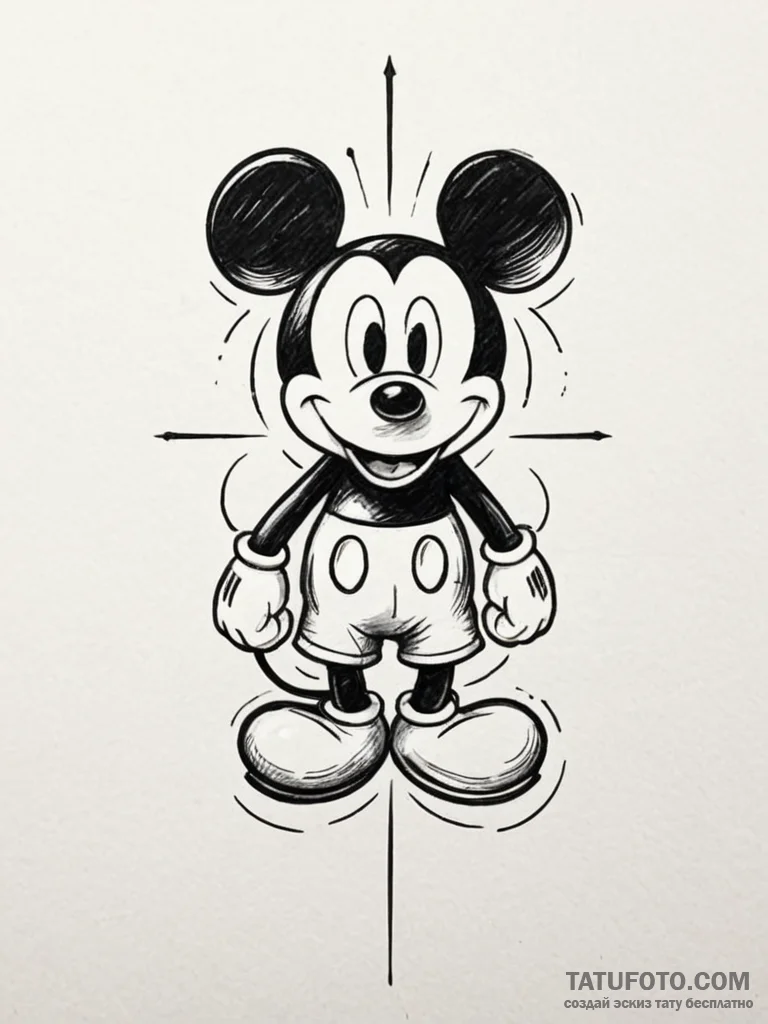 Mickey mouse, tattoo drawing outline, on a cl... - эскиз тату (№1752299959_0, 12.07.2025 05:59) — Tatufoto.com
