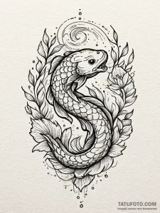 Koi serpent in frozen river, tattoo drawing o... - эскиз тату (№1752300127_0, 12.07.2025 06:02) — Tatufoto.com