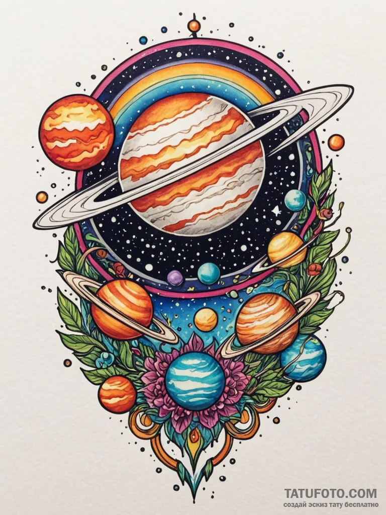 Jupiter, the planet, with a roman warship orb... - эскиз тату (№1752300382_0, 12.07.2025 06:06) — Tatufoto.com