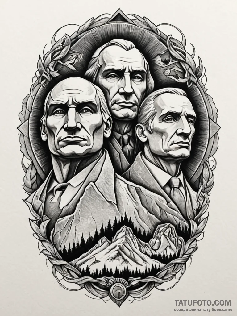 Mount rushmore, but the faces are of four dar... - эскиз тату (№1752300466_0, 12.07.2025 06:07) — Tatufoto.com