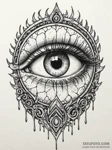 Sewer grate with a single, monstrous eye peer... - эскиз тату (№1752301307_0, 12.07.2025 06:21) — Tatufoto.com