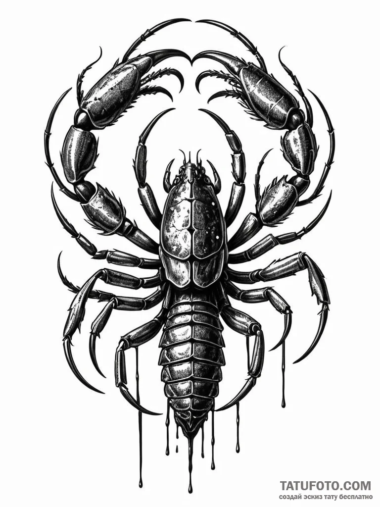 Scorpion poised to strike, its stinger drippi... - эскиз тату (№1752302736_0, 12.07.2025 06:45) — Tatufoto.com