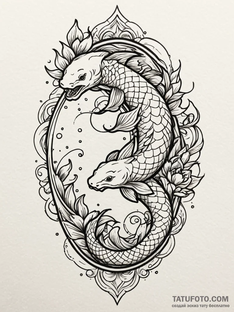 Koi serpent through shattered mirror, tattoo... - эскиз тату (№1752302820_0, 12.07.2025 06:47) — Tatufoto.com