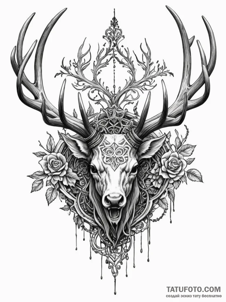 Bloodied antlers wrapped in wire, tattoo sket... - эскиз тату (№1752303157_0, 12.07.2025 06:52) — Tatufoto.com