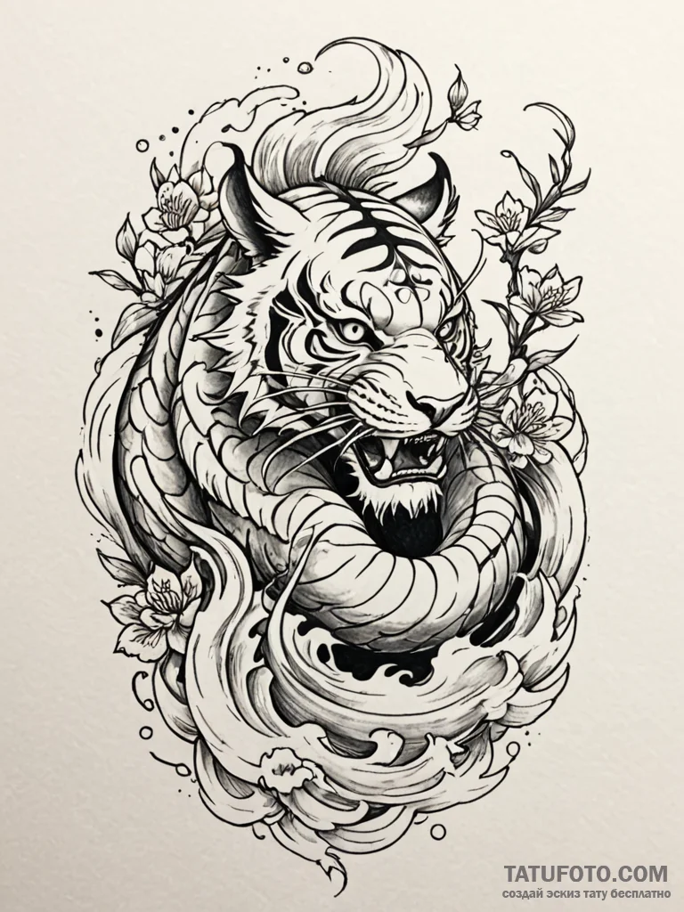 Abyssal tiger with shadow stripes, tattoo dra... - эскиз тату (№1752303411_0, 12.07.2025 06:56) — Tatufoto.com