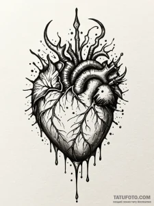 Obsidian shard piercing ancient heart, tattoo... - эскиз тату (№1752303495_0, 12.07.2025 06:58) — Tatufoto.com