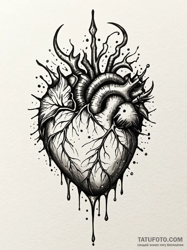Obsidian shard piercing ancient heart, tattoo... - эскиз тату (№1752303495_0, 12.07.2025 06:58) — Tatufoto.com