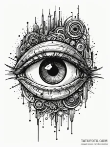 Cyborg eye, artistic tattoo sketch, sepia ton... - эскиз тату (№1752304496_0, 12.07.2025 07:14) — Tatufoto.com