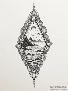 Sea glass pendant beneath iron sky, tattoo fl... - эскиз тату (№1752304580_0, 12.07.2025 07:16) — Tatufoto.com