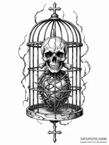 Burning relic locked in iron cage, tattoo fla... - эскиз тату (№1752304831_0, 12.07.2025 07:20) — Tatufoto.com