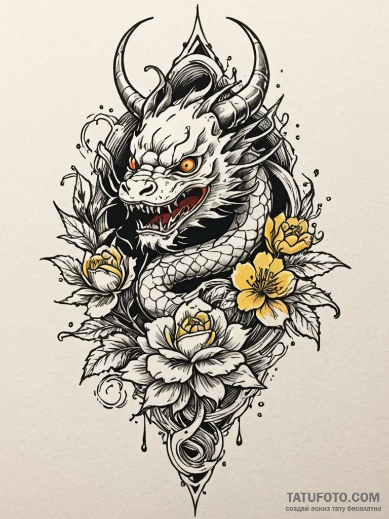Yellow rose blooming through bones, artistic... - эскиз тату (№1752305996_0, 12.07.2025 07:39) — Tatufoto.com