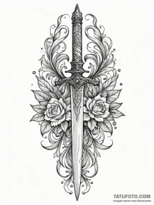 Dagger holding frozen ember, ink illustration... - эскиз тату (№1752306079_0, 12.07.2025 07:41) — Tatufoto.com