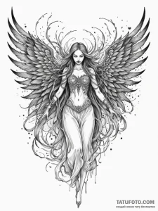 Wraith wings tearing through veil, ink illust... - эскиз тату (№1752306414_0, 12.07.2025 07:46) — Tatufoto.com