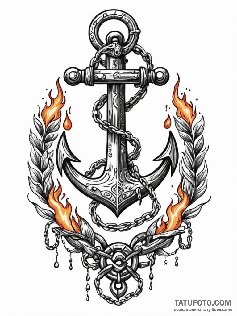 Ancient anchor with burning chains, tattoo sk… — эскиз тату (№1752306497_0, 12.07.2025 07:48) — Tatufoto.com