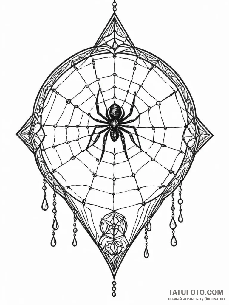 Spiderweb with dewdrops that glitter like dia... - эскиз тату (№1752307003_0, 12.07.2025 07:56) — Tatufoto.com