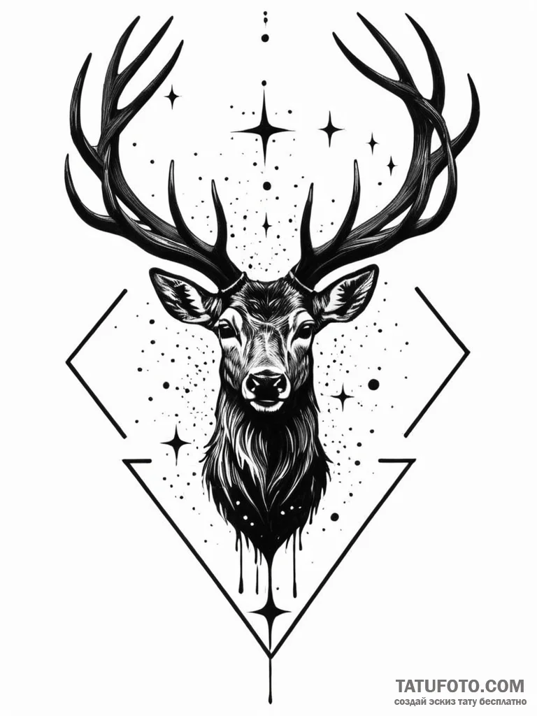 Astral deer with star-dust trail, tattoo draw... - эскиз тату (№1752307257_0, 12.07.2025 08:00) — Tatufoto.com
