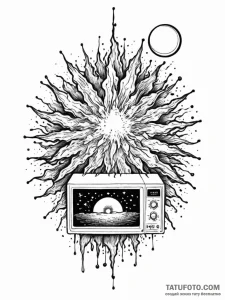 Microwave oven containing a miniature, explod... - эскиз тату (№1752307427_0, 12.07.2025 08:03) — Tatufoto.com