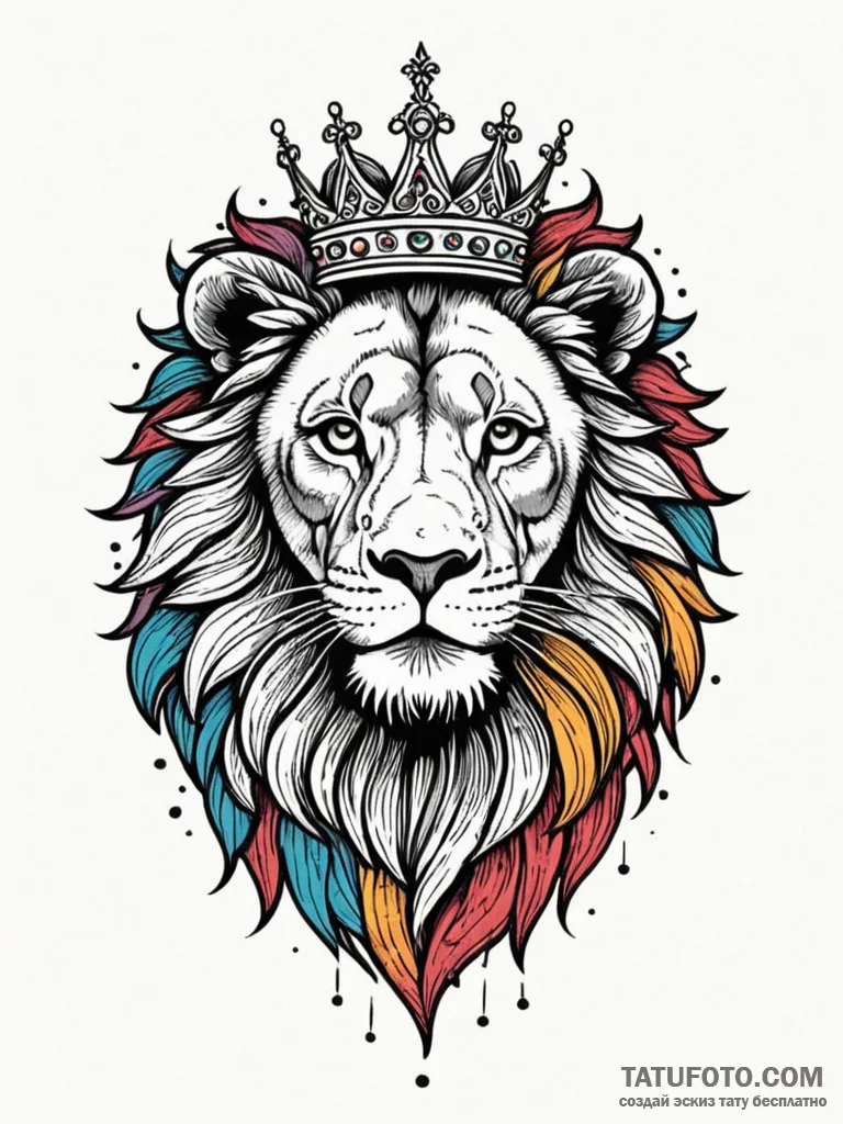 Lion with crown of stars, tattoo line art, vi... - эскиз тату (№1752307765_0, 12.07.2025 08:09) — Tatufoto.com