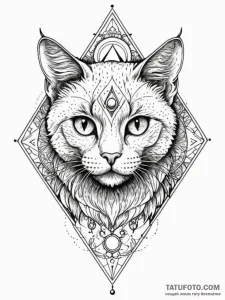Arcane cat with third eye, tattoo line art, b... - эскиз тату (№1752307850_0, 12.07.2025 08:10) — Tatufoto.com