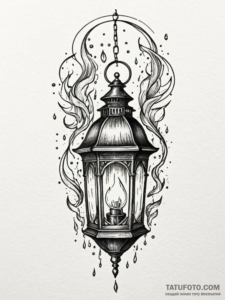 Lantern dripping spectral light, tattoo sketc... - эскиз тату (№1752307933_0, 12.07.2025 08:12) — Tatufoto.com