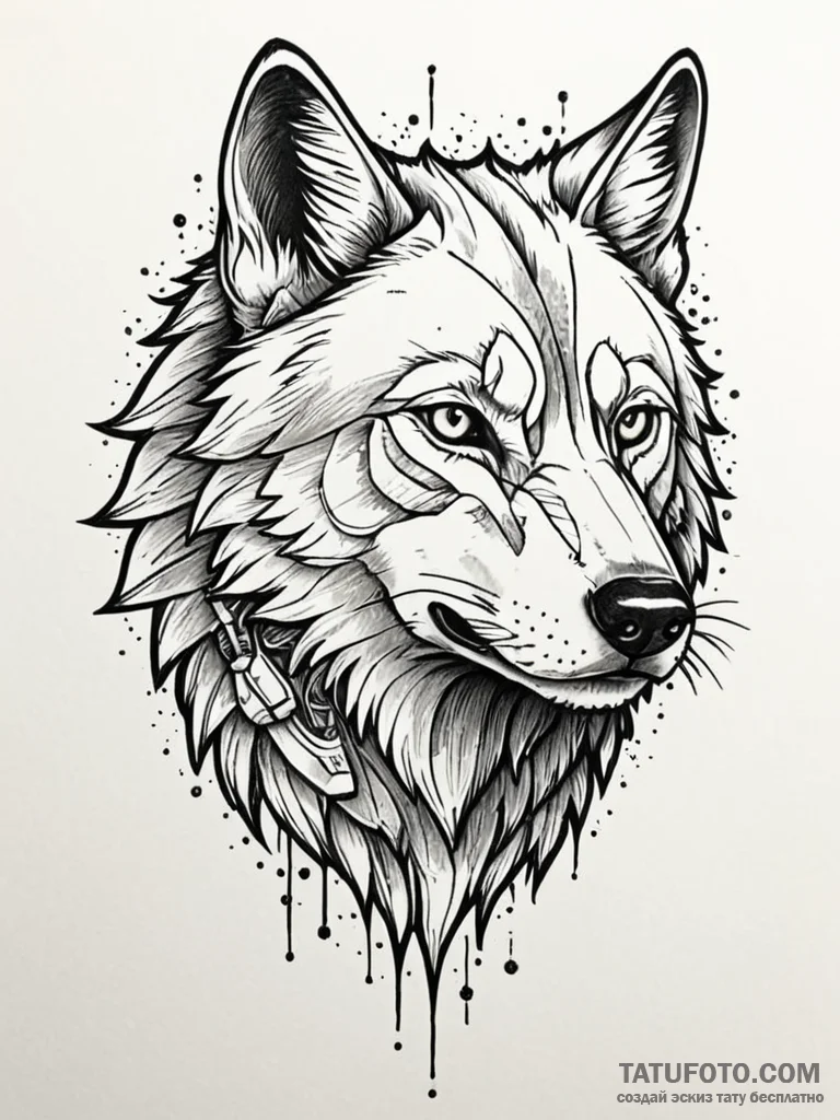 Cybernetic wolf with glowing optic sensors an... - эскиз тату (№1752308018_0, 12.07.2025 08:13) — Tatufoto.com