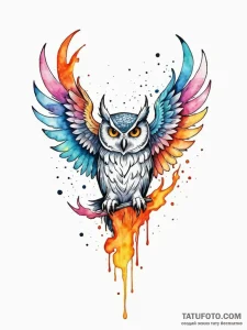 Owl wings devouring celestial flame, tattoo s... - эскиз тату (№1752308188_0, 12.07.2025 08:16) — Tatufoto.com