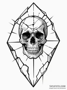 A shattered mirror reflecting a skull - эскиз тату (№1752308526_0, 12.07.2025 08:22) — Tatufoto.com