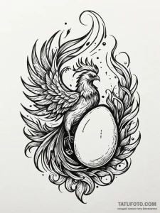 Phoenix egg hatching in fire, tattoo drawing... - эскиз тату (№1752308777_0, 12.07.2025 08:26) — Tatufoto.com