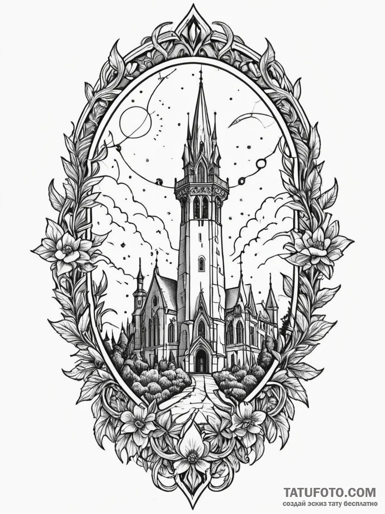 Knife beneath fractured spire, artistic tatto... - эскиз тату (№1752309117_0, 12.07.2025 08:31) — Tatufoto.com