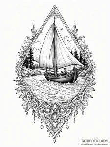 A paper boat sailing on a river of ink, tatto... - эскиз тату (№1752309710_0, 12.07.2025 08:41) — Tatufoto.com