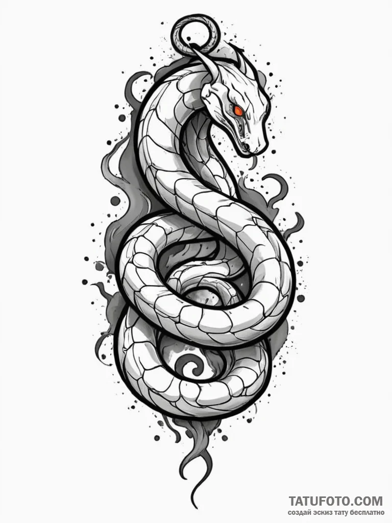 Ashen serpent with glowing scars, ink illustr... - эскиз тату (№1752310380_0, 12.07.2025 08:53) — Tatufoto.com