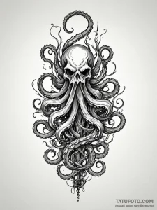 Kraken tendrils wrapping skeletal mast, artis... - эскиз тату (№1752310462_0, 12.07.2025 08:54) — Tatufoto.com