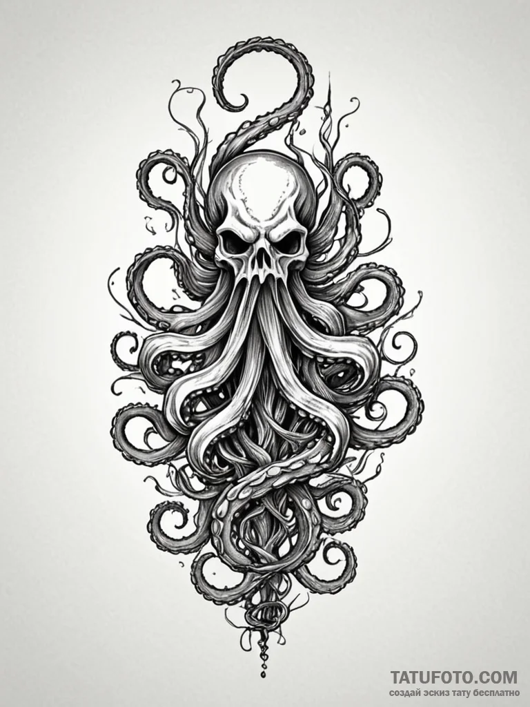 Kraken tendrils wrapping skeletal mast, artis... - эскиз тату (№1752310462_0, 12.07.2025 08:54) — Tatufoto.com