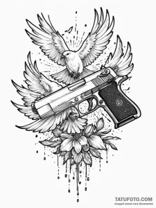 Desert eagle pistol dissolving into a flock o... - эскиз тату (№1752310714_0, 12.07.2025 08:58) — Tatufoto.com