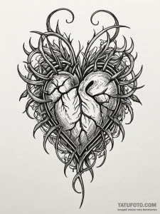 A detailed broken heart with thorns, pain,, t... - эскиз тату (№1752310965_0, 12.07.2025 09:02) — Tatufoto.com