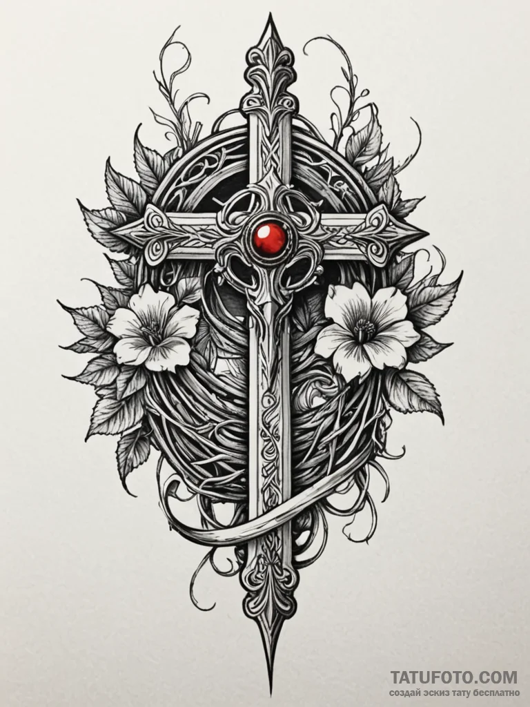 Pistol wrapped in thorned vines, tattoo line... - эскиз тату (№1752311473_0, 12.07.2025 09:11) — Tatufoto.com