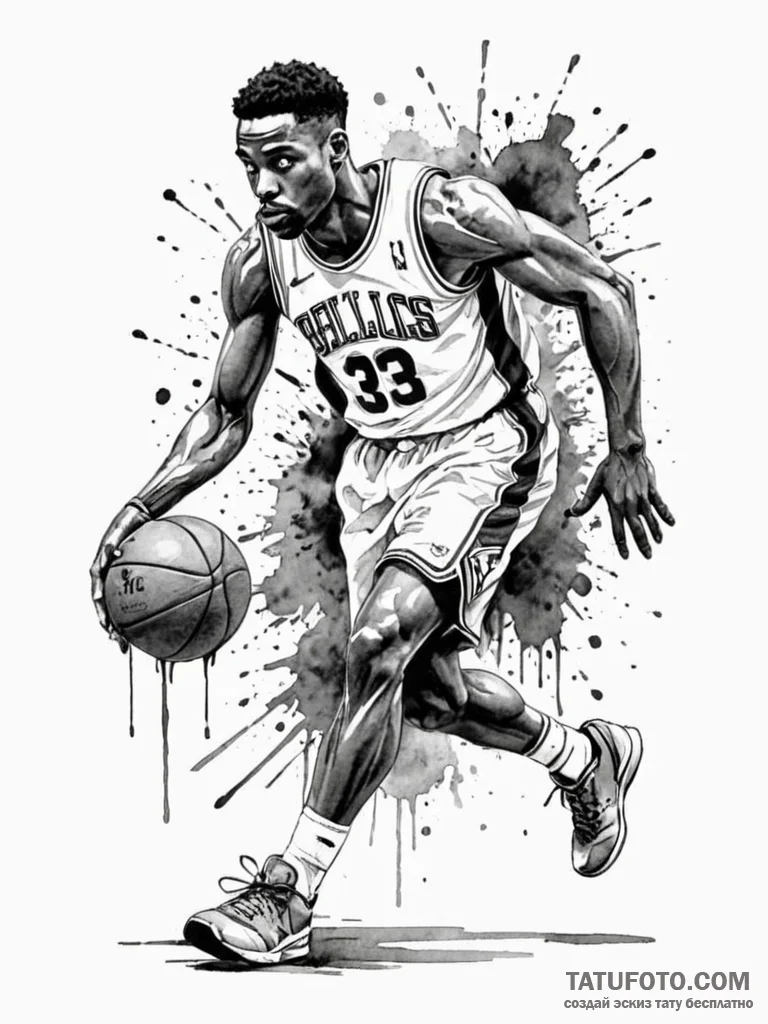 A classic basketball player dribbling, agile,... - эскиз тату (№1752311556_0, 12.07.2025 09:12) — Tatufoto.com