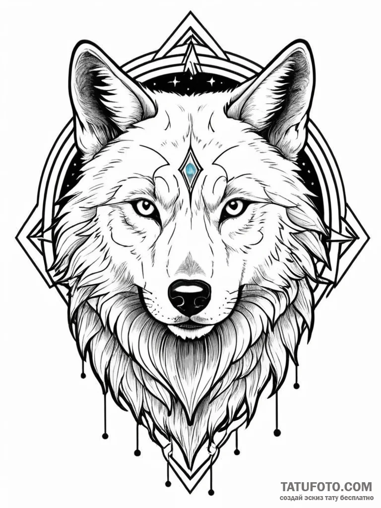 Astral wolf with mirrored fur, tattoo drawing... - эскиз тату (№1752311639_0, 12.07.2025 09:13) — Tatufoto.com