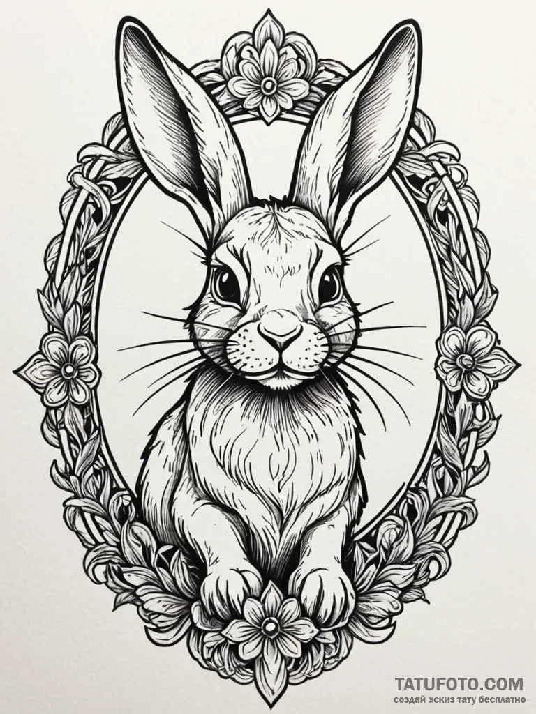 Rabbit, concept art for tattoo, on a clean wh... - эскиз тату (№1752311723_0, 12.07.2025 09:15) — Tatufoto.com