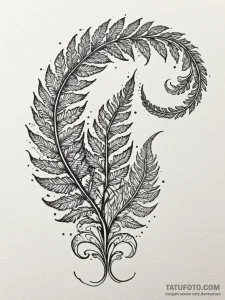 Fern frond unfurling to reveal a tiny galaxy,... - эскиз тату (№1752311892_0, 12.07.2025 09:18) — Tatufoto.com