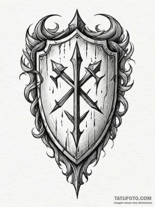 Damaged shield with scorched runes, concept a... - эскиз тату (№1752311976_0, 12.07.2025 09:19) — Tatufoto.com