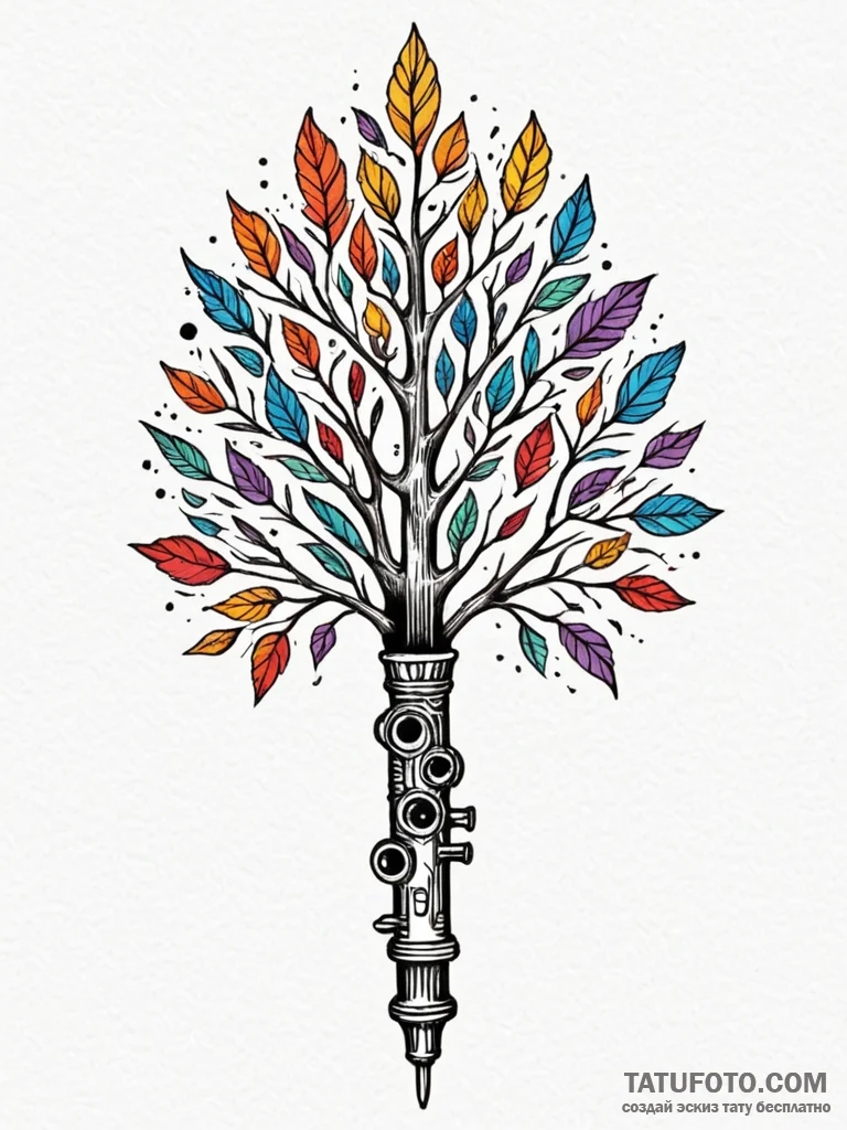 Reed flute beneath spectral tree, tattoo flas... - эскиз тату (№1752312311_0, 12.07.2025 09:25) — Tatufoto.com
