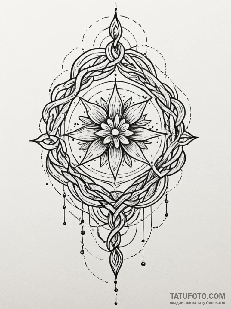 Molten chains binding celestial bloom, tattoo... - эскиз тату (№1752312478_0, 12.07.2025 09:27) — Tatufoto.com