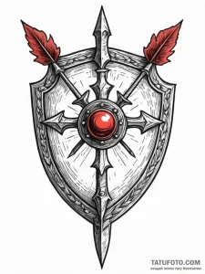Oak shield pierced by arrows, ink illustratio... - эскиз тату (№1752312562_0, 12.07.2025 09:29) — Tatufoto.com